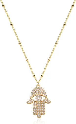 Mevecco Collar de oro delicado de mal de ojo para mujer chapado en oro de 18 quilates lindo delicado solitario circonia cúbica protección ojo