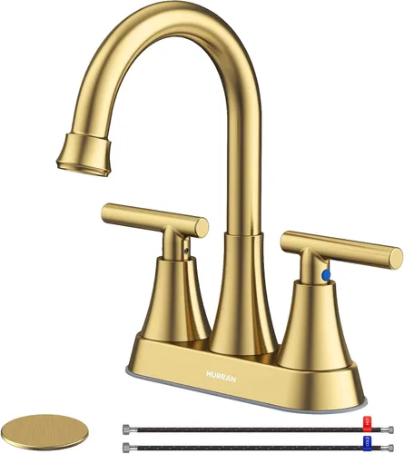 Miniatura 10 de Grifos de Baño para Lavabo de 3 Orificios, Hurran Grifo de Lavabo de Baño Negro Mate de 4 Pulgadas con Desagüe Pop-up y 2 Mangueras de Suministro, 2