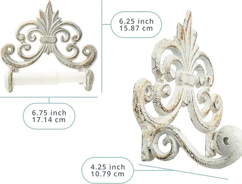 Miniatura 3 de Comfify Fleur De Lis - Soporte de papel higiénico de hierro fundido, dispensador de pañuelos montado en la pared, diseño vintage europeo, 7.28 x
