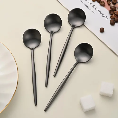 Miniatura 5 de 5.1 Pulgadas Cuchara de Té Satinada Negra SS18/10, Juego de 4 Mini Cucharas de Café de Acero Inoxidable, Cuchara de Té Pequeña, Cucharas Demitasse