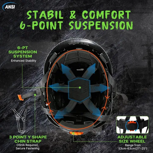 Miniatura 5 de Aolamegs Vented Carbon Fiber Pattern Hard Hat, ANSI Z89.1 Type 1 Class C Safety Helmet for Construction, OSHA Approved Work Hat with 6-Point Casco