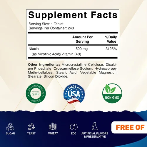 Miniatura 2 de Vitamatic Niacina (vitamina B3) 500 mg, 240 comprimidos - Sin OMG y sin gluten - 480 tabletas (paquete de 2)