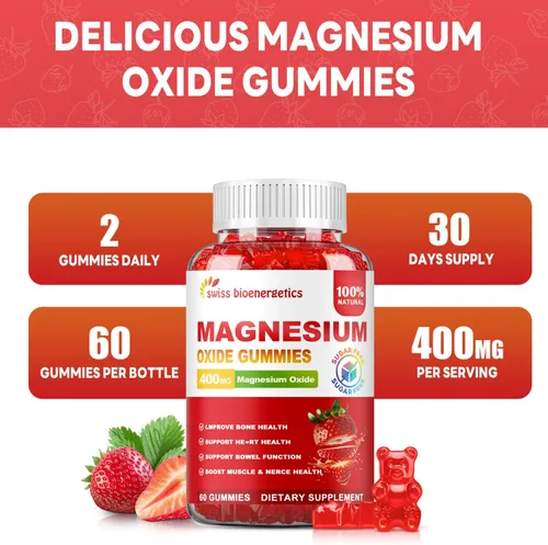 Miniatura 7 de Gomitas de óxido de magnesio de 400 mg – Relajación muscular y apoyo nervioso para adultos y niños – Óxido de magnesio con stevia y extracto