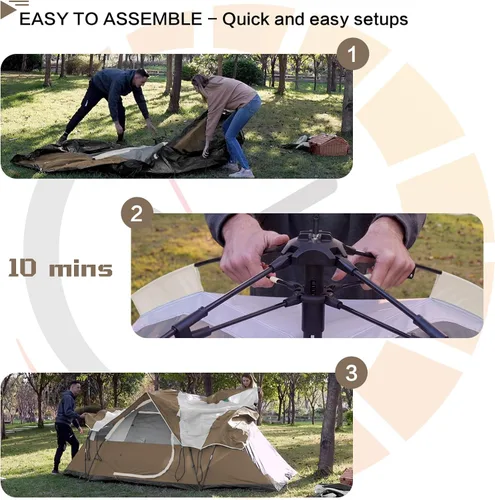 Miniatura 3 de 6 Person Family Camping Tent,Waterproof Windproof with Top Rainfly,Easy Set Up,Pop Up Tent for Outdoor Camping Hiking Trave Marrón