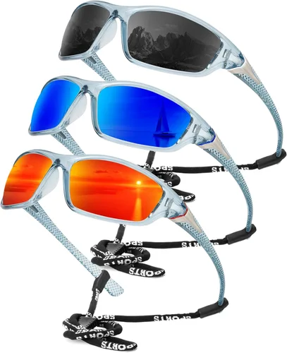 Miniatura 26 de KALIYADI 4 Pack Polarized Sunglasses-Men Sports Sun-glasses: Mens Sunglasses UV Protection for Fishing Driving Cycling A02-negro/azul hielo/rojo