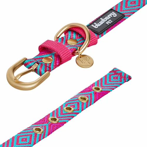 Miniatura 8 de Blueberry Pet - Collar ajustable para perro con forma de diamantes tribales del sudoeste en francés rosa con hebilla de metal, cuello 9-12.5