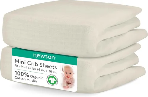Miniatura 9 de Newton Baby Sábanas bajeras ajustables para mini cuna (paquete de 2) Sábanas de algodón de muselina orgánico, transpirables y suaves, sábanas
