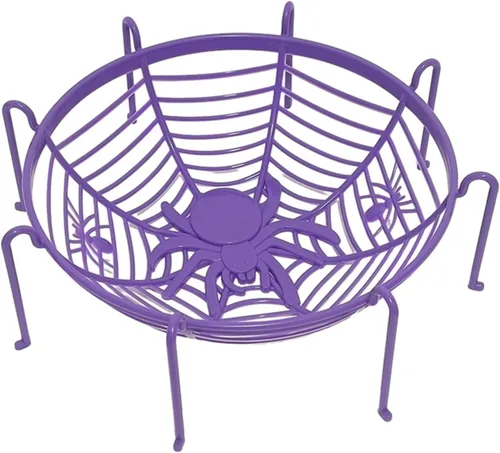 Miniatura 11 de Cuencos de cesta de tela de araña de Halloween, soporte de plástico para dulces para truco o trato, decoraciones de agarre a mano para suministros F