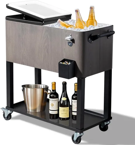 Miniatura 15 de Outvita Hielera Rodante de 80 Cuartos, Enfriador Portátil de Bebidas para Bar con Bandeja Colectora, Bandeja de Almacenamiento Inferior y Gris-oscuro