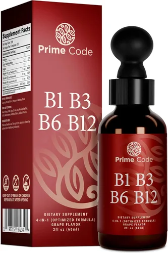Miniatura 6 de Prime Code Gotas líquidas de vitamina B1 con vitamina B3 B6 y B12 Suplemento líquido del complejo B Suplemento de tiamina para adultos Alta