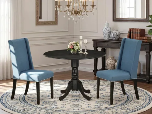 Miniatura 2 de East West Furniture DLFL3-ABK-21 - Juego de mesa de comedor de 3 piezas contiene una mesa de cocina redonda con gotas y 2 sillas de comedor Parsons