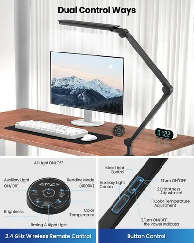 Miniatura 5 de Lámpara de escritorio LED con abrazadera, luz de escritorio de arquitecto de doble luz ultra brillante con brazo oscilante ajustable, 4 modos