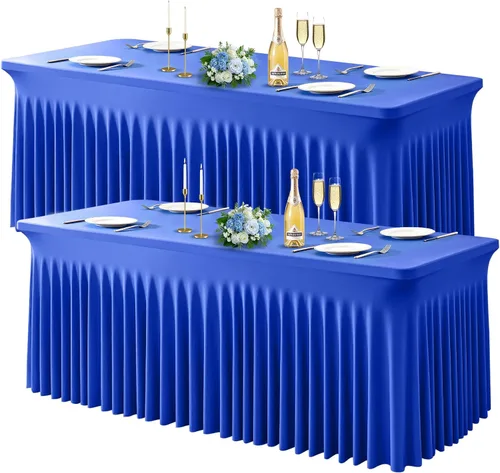 Miniatura 25 de Wish Care Paquete de 2 manteles de elastano elástico azul bebé para mesas rectangulares de 4 pies, manteles ajustables sin arrugas de 4 pies