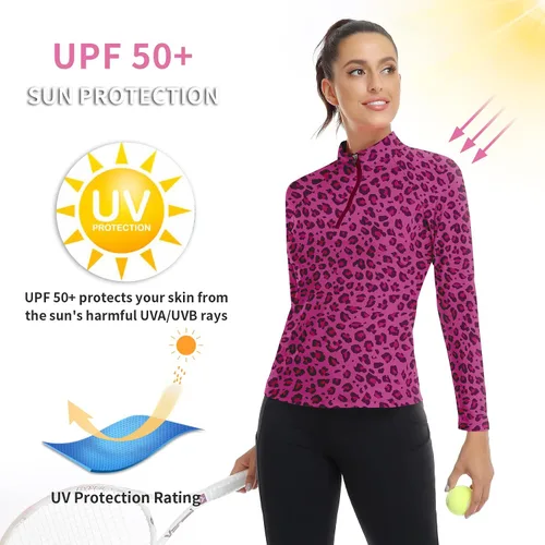 Miniatura 108 de WOWENY Camiseta deportiva de manga larga para mujer, con cremallera de un cuarto, cuello para entrenamiento, camiseta de tenis con estampado
