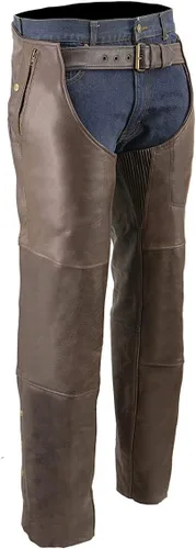 Milwaukee Leather ML1191RT - Perneras de piel para hombre, estilo retro, color marrón, con 4 bolsillos, forro térmico premium para motocicleta