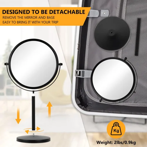 Miniatura 5 de ALHAKIN Espejo de maquillaje con aumento de 10x, espejo de mesa de 8 pulgadas de doble cara con aumento, espejo de maquillaje giratorio para baño