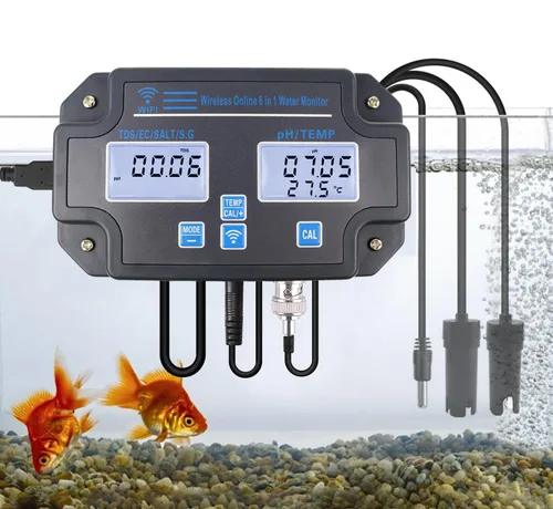 Miniatura 7 de Probador inteligente de calidad del agua 6 en 1 pH/EC/TDS/Salinidad/S.G y medidor de temperatura con monitor continuo Wi-Fi Medidor de agua de pH