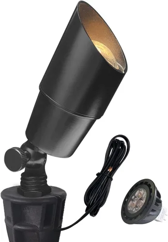 COLOER Foco de paisaje de latón de bajo voltaje (negro) paquete de 1 con carcasa de aluminio de 5 W, foco LED MR16 2700K 450LM CRI85+, iluminación