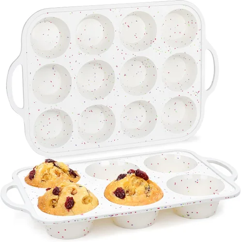 Miniatura 20 de CAKETIME Molde para mini muffins, molde para mini cupcakes con marco reforzado de metal, moldes para muffins de silicona antiadherentes con asa