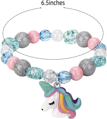 Miniatura 7 de Juego de 6 pulseras de unicornio arco iris, pulseras de animales para niñas, adolescentes y niños, pulsera de cuentas con colgante de unicornio