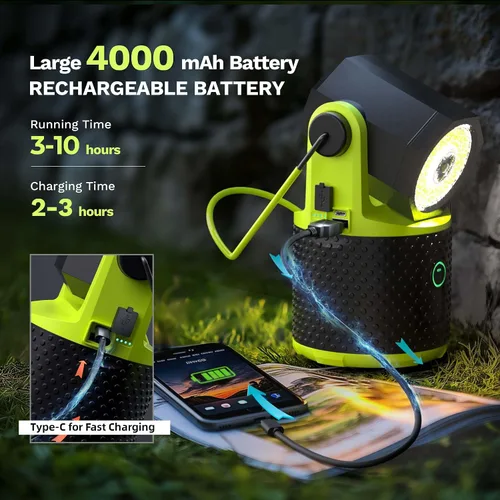 Miniatura 3 de CLAKAP Linterna LED para campamento, linterna recargable de 3000 lúmenes, linterna giratoria de 180°, luz de campamento portátil con cargador