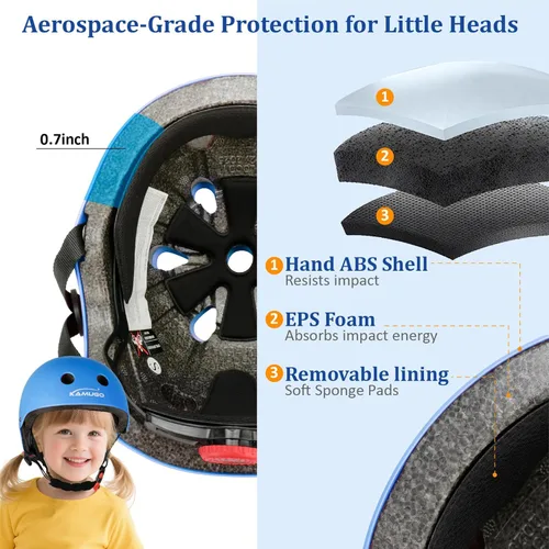 Miniatura 2 de KAMUGO - Casco ajustable para niños, adecuado para niños pequeños de 2 a 14 años, para niños y niñas, seguridad multideportiva para ciclismo, Azul