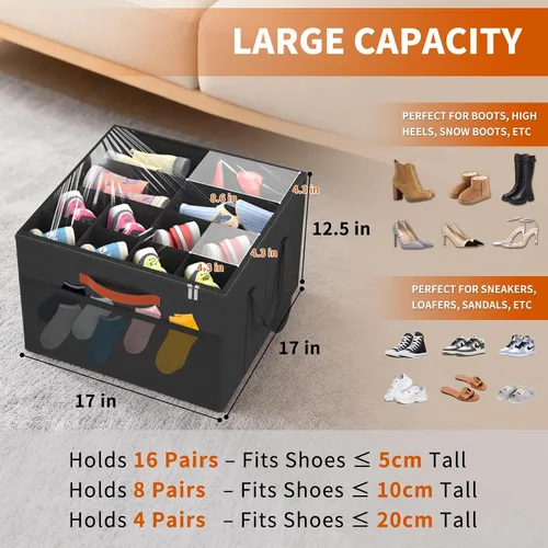 Miniatura 2 de Aokeyee Paquete de 2 organizadores de zapatos para armario, caja organizadora plegable de almacenamiento de zapatos con cubierta transparente y 4