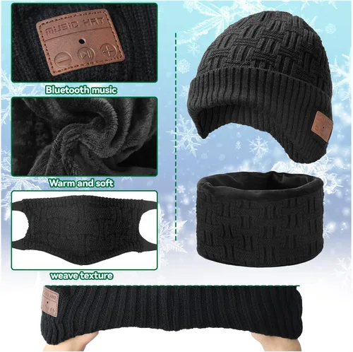 Miniatura 5 de Juego de gorro de música inalámbrico, gorro de invierno, gorro Bluetooth con cubiertas para las orejas, guantes antideslizantes para pantalla