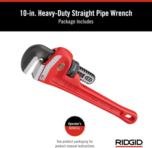 Miniatura 7 de RIDGID 31010 - Llave de tubería recta modelo 10 resistente, llave de fontanería de 10 pulgadas, color rojo, negro, 9.843 in (10 pulgadas)