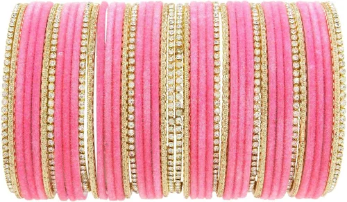 Efulgenz Indian Bangle Set Rhinestone CZ Crystal Wedding Bridal Velvet Bangle Bracelets Jewelry for Women Girls
