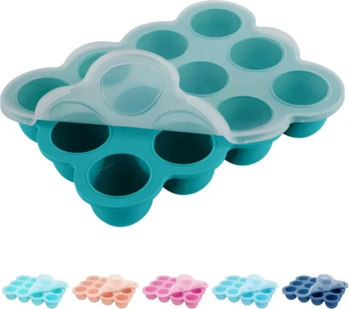 Miniatura 14 de Bandeja congelador de alimentos para bebés de 6 x 3 onzas con clip en la tapa, verde brillante, moldes para congelador a prueba de fugas, contenedor