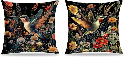 William Morris - Juego de 2 fundas de almohada vintage con diseño floral de colibrí inspirado de 18 x 18 pulgadas, decoración de habitación