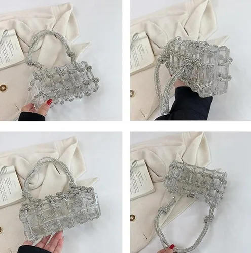Miniatura 4 de Bolso de acrílico transparente con diamantes de imitación, bolso de mano de noche brillante, bolso anudado adornado con cristal para cóctel, fiesta