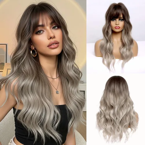 Miniatura 17 de Esmee Pelucas largas y onduladas para mujer, cabello sintético natural, resistente al calor, para uso diario y fiestas, cosplay, 24 pulgadas
