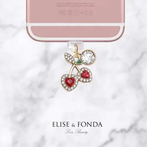 Miniatura 3 de ELISE & FONDA CP665 Puerto de carga USB Anti polvo Plug Little Crystal Cherry Phone Charm para iPhone 14/13/12/11/XS MAX/XR/X/8 Plus/7/6S/8/SE iPad