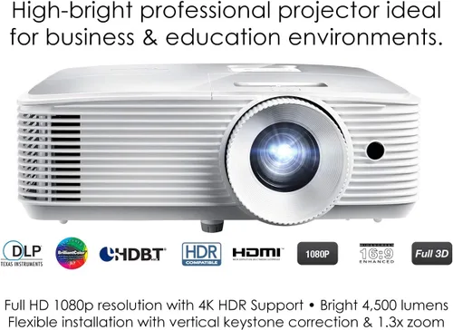 Miniatura 2 de Proyector profesional Optoma EH412 1080P HDR DLP Súper brillante 4500 lúmenes Presentaciones de negocios, aulas y salas de reuniones Vida útil