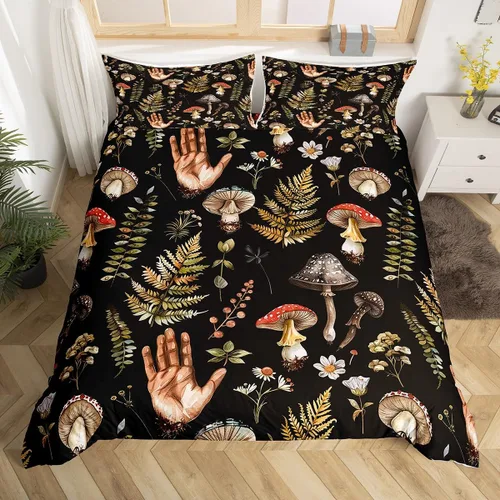 Miniatura 8 de Juego de funda de edredón con estampado de rana para niños, juego de ropa de cama Kawaii para decoración de habitación, diseño de hongos y rana