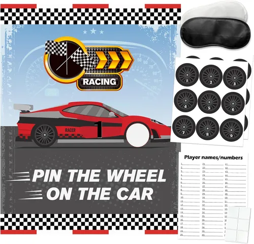 Miniatura 9 de PARTYLOUD Juegos de fiesta de coches: Pin the Wheel en el coche, coches de carreras azules, fiesta de cumpleaños, juegos divertidos, suministros