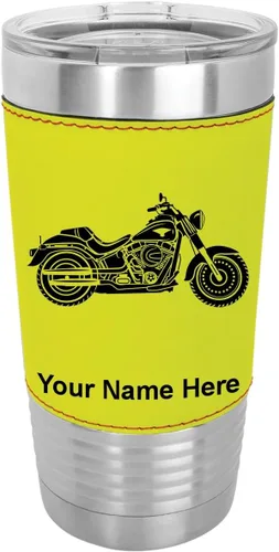 Miniatura 15 de LaserGram Vaso aislado al vacío de 20 onzas, motocicleta, grabado personalizado incluido (cuero sintético, rústico)