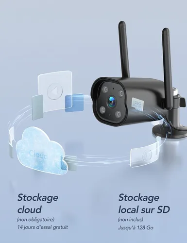 Miniatura 8 de GNCC Cámara de Seguridad 2K para Exteriores, IP65 Resistente a la Intemperie, Visión Nocturna, Detección de Movimiento y Sonido, Audio Negro-1p