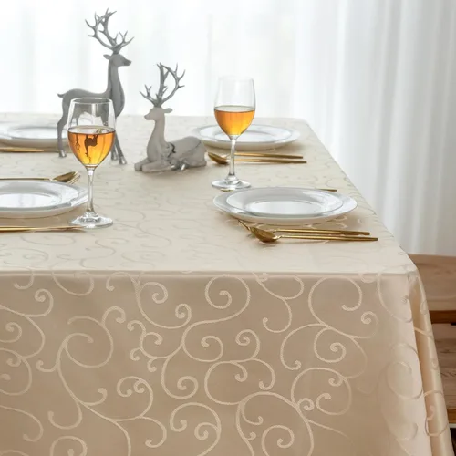 Miniatura 2 de Marina Decoration Mantel jacquard impermeable grueso elegante con ramas de damasco sólido de alta calidad, decorativo para el hogar, cocina, Crema