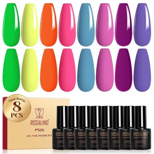 Miniatura 18 de ROSALIND Esmalte de uñas de gel azul, 8 colores azul marino claro azul oscuro con purpurina, juego de esmalte de uñas UV MINI Aquarius para manicura