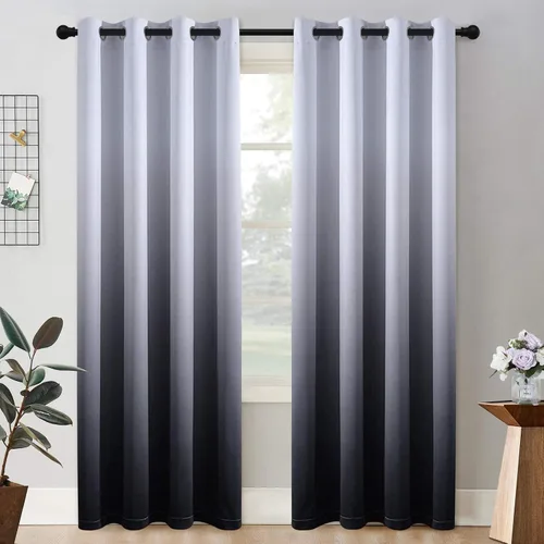 Miniatura 95 de COSVIYA Cortinas 100% Opacas Azul Degradado con Lazos Ajustables para Cocina Aislamiento Térmico Oscurecimiento de Habitación Cenefa con Bolsillo