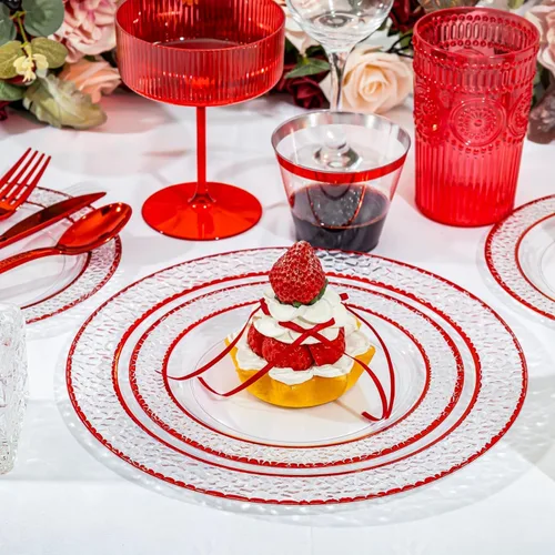 Miniatura 9 de Ciaell 350 platos de plástico transparente y rojo – Juego de vajilla roja del 4 de julio para 50 invitados incluye 100 platos de plástico, 50 Claro