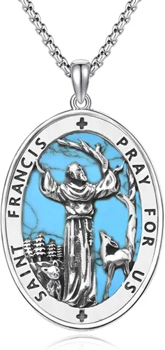 Miniatura 21 de Collar de plata de ley 925 con medalla de San Patrón, colgante de protección católica, amuleto, joyería religiosa para hombres y mujeres