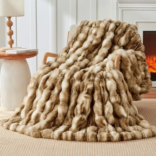 Miniatura 14 de Touchat - Manta de lujo de 1000GSM de pelo sintético de conejo, cobija súper pesada y cálida y acogedora para sofá, cama, sillón, esponjosa, Blanco