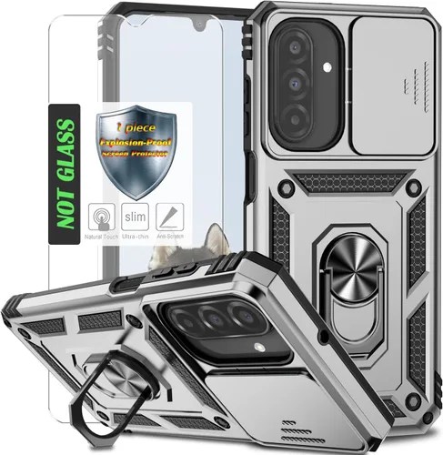 Miniatura 25 de Funda para Galaxy A26 con cubierta para lente de cámara, protector de pantalla HD, protección contra caídas de grado militar, soporte de anillo
