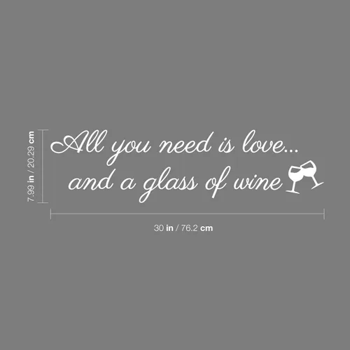 Miniatura 3 de Vinilo decorativo para pared, diseño de texto en inglés «All You Need is Love and A Glass of Win», 7.9 x 30 pulgadas, para adultos, humor, beber