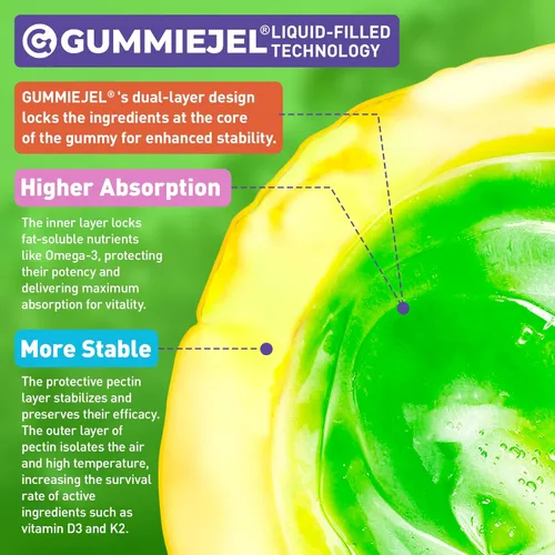 Miniatura 8 de Omega-3 para niños mayores de 4 años, gomitas Focus DHA Plus EPA de algas, vitamina D3 K2, colina y PS para hueso, salud cognitiva e inmunológica