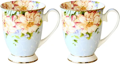 Miniatura 2 de Taza de café 10.1 fl oz, taza de cerámica de porcelana de hueso, tazas café pintura floral, presente creativo, ceremonia vintage